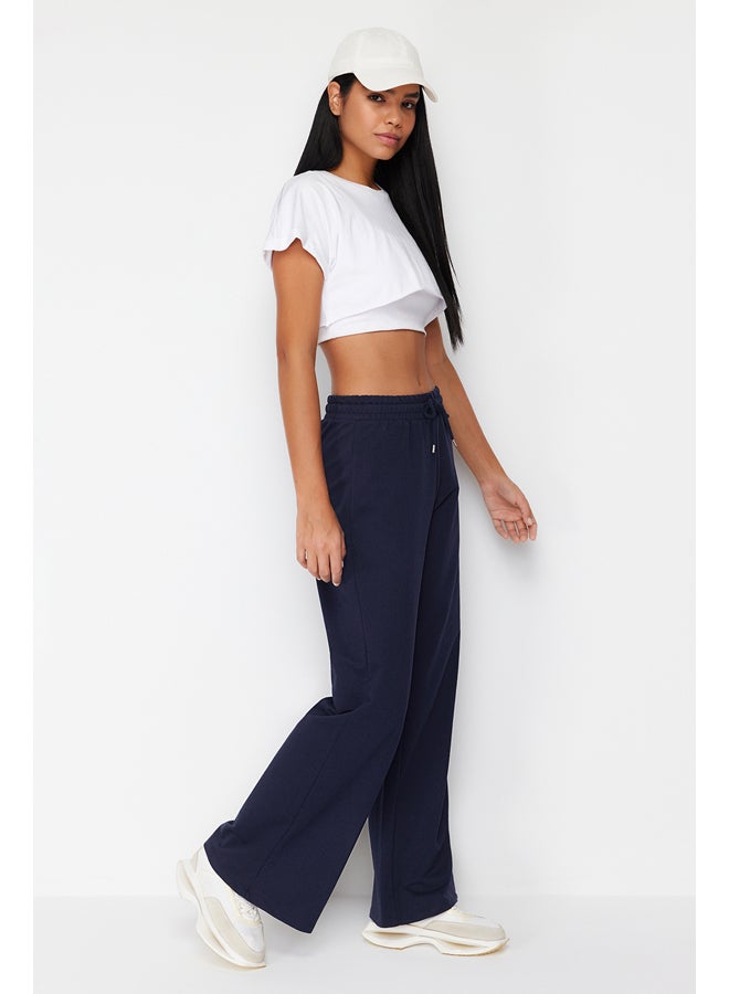 trendyol Dark Navy Blue Wide Leg Thin Knitted Sports Sweatpants  - Image 3