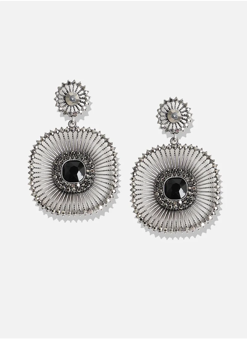 SOHI Stone Lined Square Drop Earrings