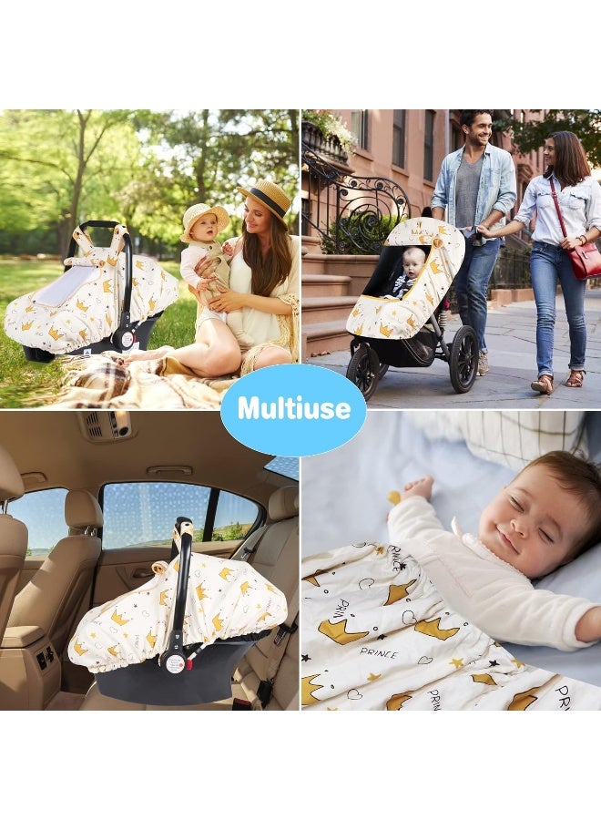 SMTTW Baby Car Seat Cover - Universal Fit, Snug, Breathable, Canopy for Boys/Girls, Ideal for All Seasons (Crown) - Image 4