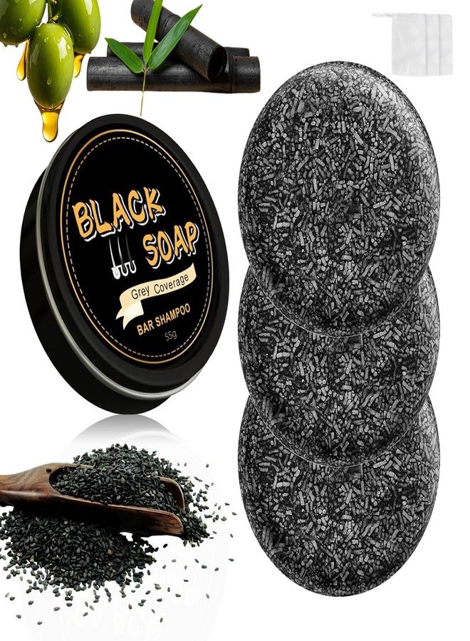 كيدا صابون كيدا الأسود لتفتيح الشعر واللحية، 3 قطع، لتنظيف وتغذية فروة الرأس بعمق، صابون أسود لتغطية الشيب، صابون شامبو طبيعي لتفتيح الشعر - Image 1