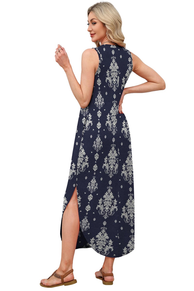 OFEEFAN Womens Maxi Dresses 2026 Loose V Neck Sleeveless Boho Casual Spring Dress Beach Sundresses with Pockets Beach Vacation Essentials Floral 07 M - Image 5