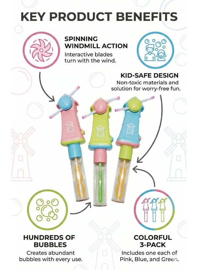DAT 3-Piece Soap Bubble Blower Toy Set, Plastic Windmill Bubble Wand for Kids Outdoor Summer Party Play - Image 3