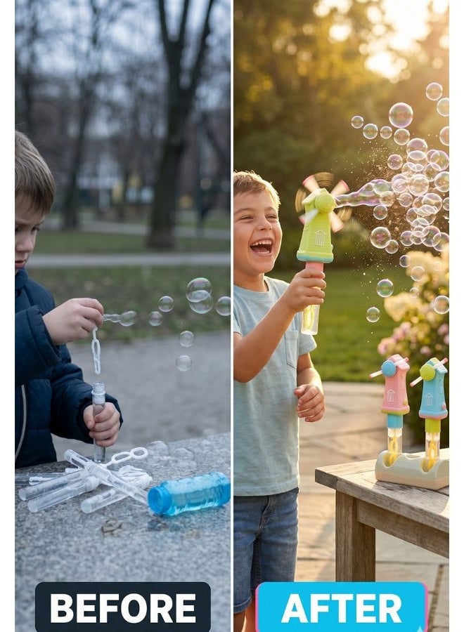 DAT 3-Piece Soap Bubble Blower Toy Set, Plastic Windmill Bubble Wand for Kids Outdoor Summer Party Play - Image 5