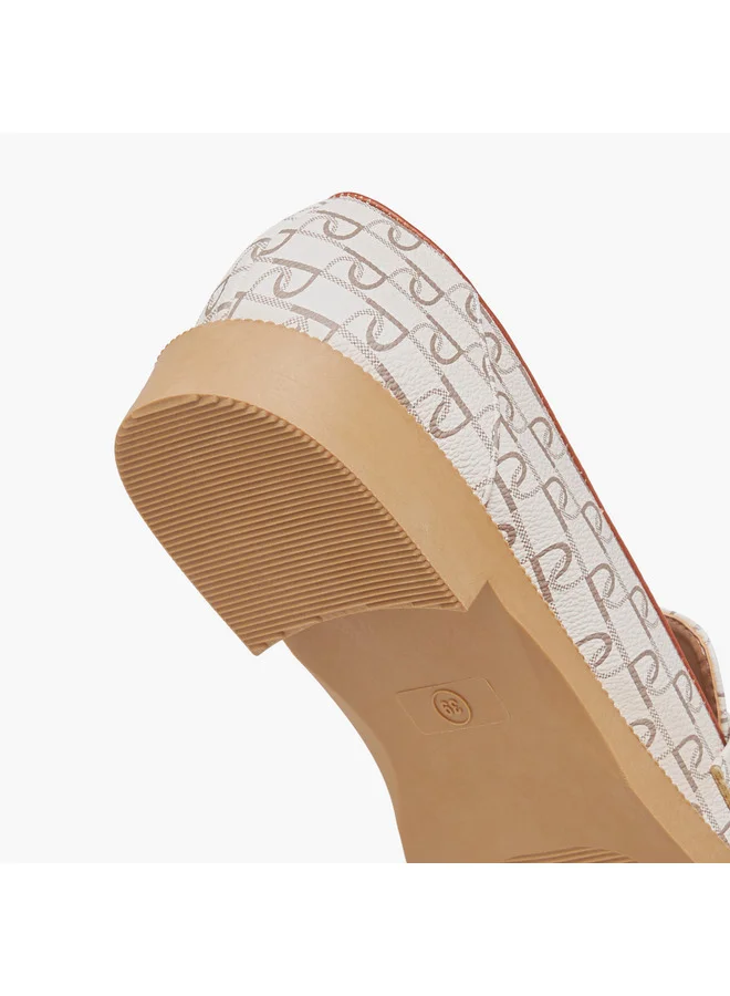 Paprika Women Monogram Print Slip-On Loafers with Buckle Accent