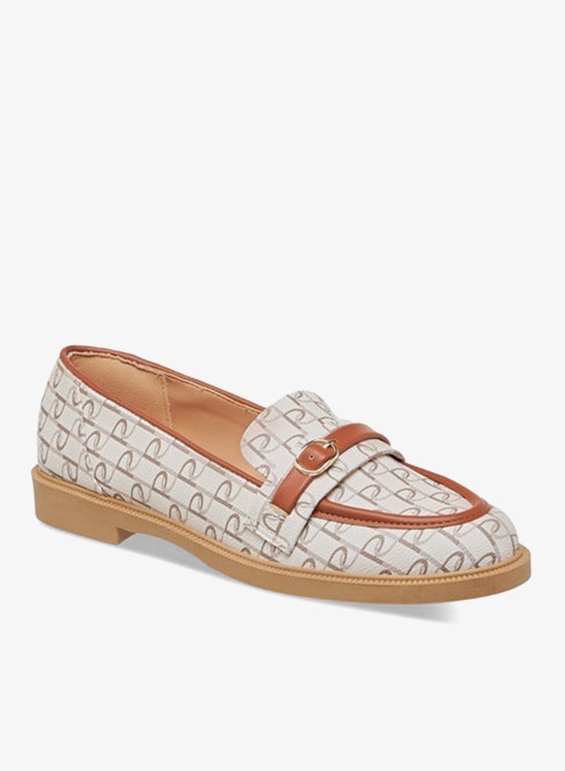 Paprika Women Monogram Print Slip-On Loafers with Buckle Accent - Image 2