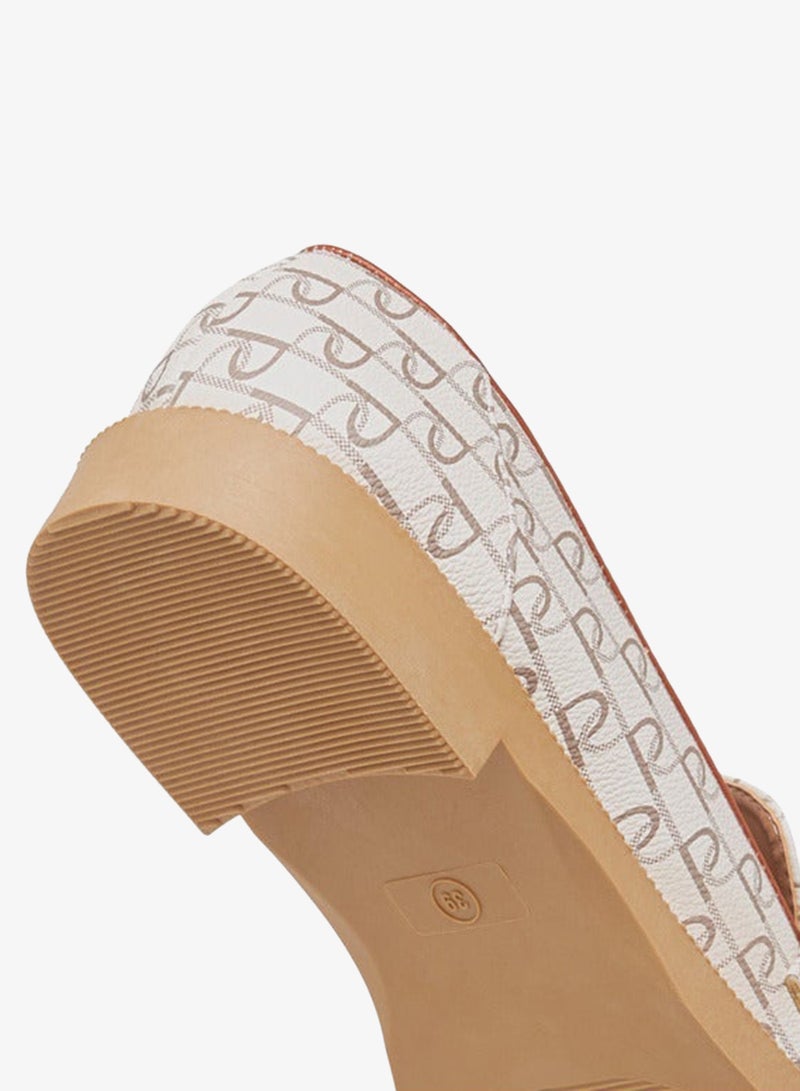 Paprika Women Monogram Print Slip-On Loafers with Buckle Accent - Image 3