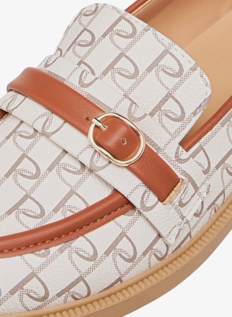 Paprika Women Monogram Print Slip-On Loafers with Buckle Accent - Image 4
