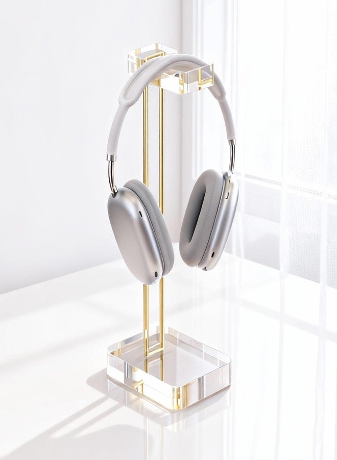 CANCLEAR Headphone Stand Headset Holder for Desk, Solid Christal-Clear Acrylic with Gold Hardware Earphone Hanger for Gaming Room Office Accessories - Image 1