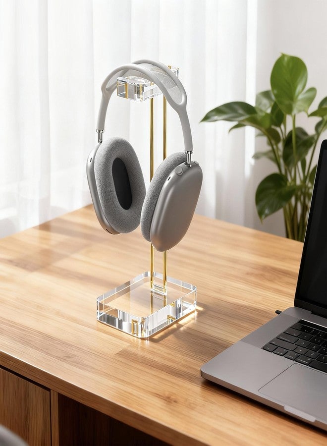 CANCLEAR Headphone Stand Headset Holder for Desk, Solid Christal-Clear Acrylic with Gold Hardware Earphone Hanger for Gaming Room Office Accessories - Image 3