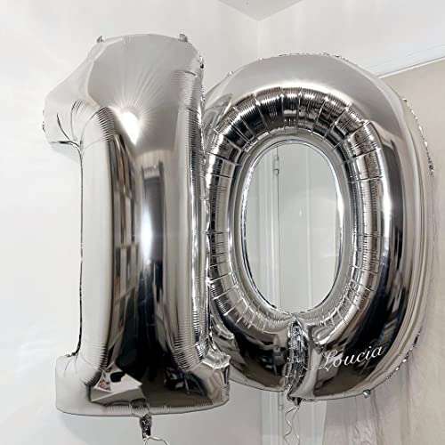 BBPOOL 10 Number Balloons Silver 10 Balloons Number 40 Inch Number 10 Foil Mylar Balloons for 10 Birthday Party 10 Anniversary Events Decorations - Image 5