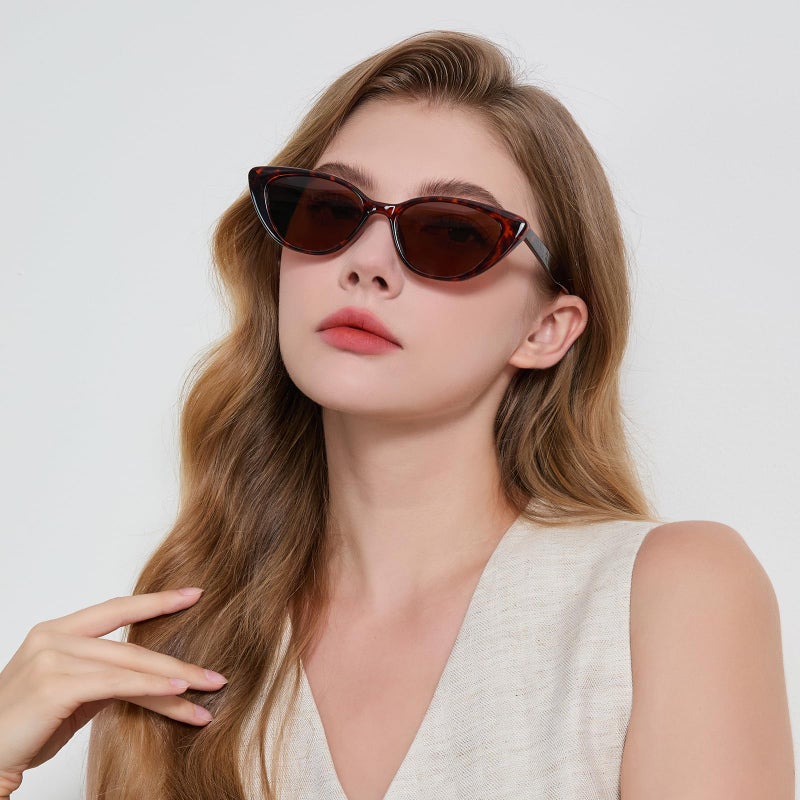 MACJERO Narrow Small Retro Polarized Cat Eye Sunglasses for Women Trendy Driving Glasses(Tortoise) - Image 4