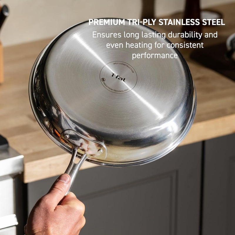T-fal HybridMesh Tri-Ply Stainless Steel Fry Pan 12 Inch, Induction Oven Safe 500F, Metal Utensil Safe, Platinum Non Stick, Ideal For Searing, Sauteing & Frying, Cookware, Dishwasher Safe Silver/Black - Image 3
