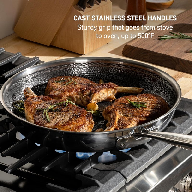 T-fal HybridMesh Tri-Ply Stainless Steel Fry Pan 12 Inch, Induction Oven Safe 500F, Metal Utensil Safe, Platinum Non Stick, Ideal For Searing, Sauteing & Frying, Cookware, Dishwasher Safe Silver/Black - Image 5