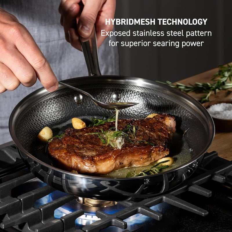 T-fal HybridMesh Tri-Ply Stainless Steel Fry Pan 12 Inch, Induction Oven Safe 500F, Metal Utensil Safe, Platinum Non Stick, Ideal For Searing, Sauteing & Frying, Cookware, Dishwasher Safe Silver/Black - Image 2