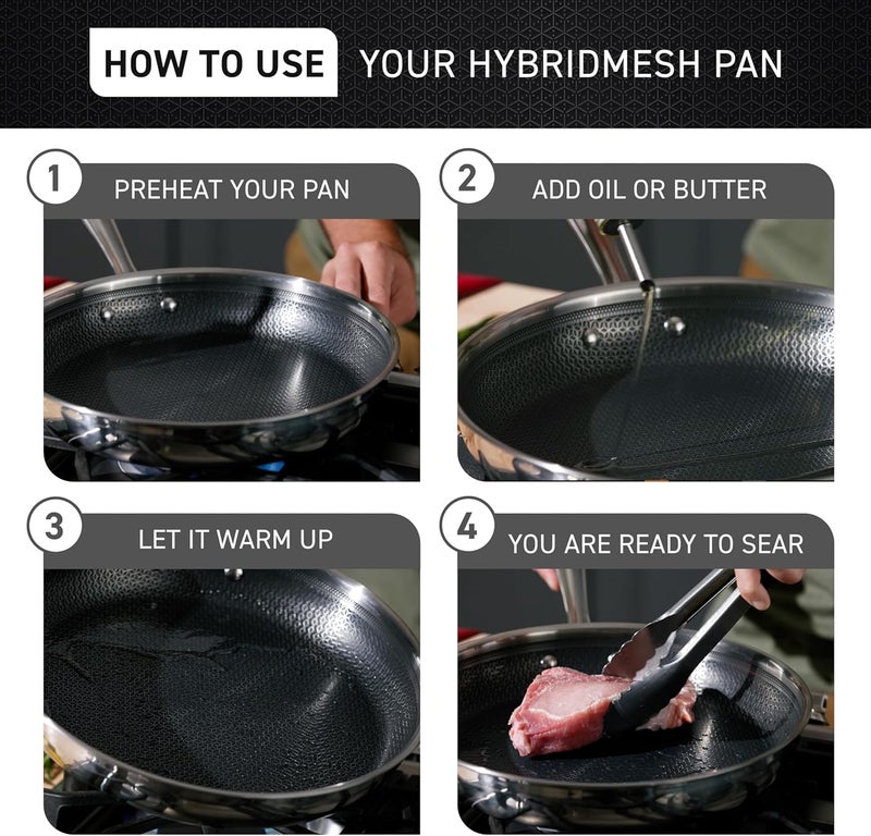 T-fal HybridMesh Tri-Ply Stainless Steel Fry Pan 12 Inch, Induction Oven Safe 500F, Metal Utensil Safe, Platinum Non Stick, Ideal For Searing, Sauteing & Frying, Cookware, Dishwasher Safe Silver/Black - Image 4