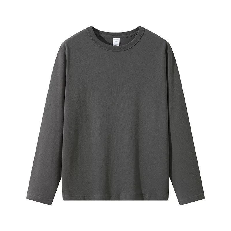 300G heavy cotton long-sleeved t-shirt loose solid color top white T-shirt undershirt thick men's and women's T-shirt - Image 2