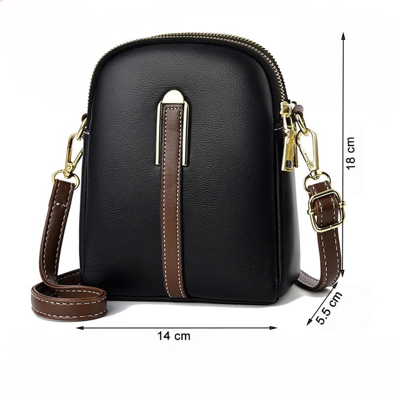 INOVERA (LABEL) Sling Bag for Women - Faux Leather Girl's CrossBody Bags - Small Mobile Purse with Adjustable Strap (Black) - Image 2