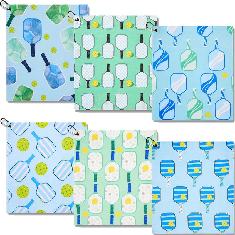 Retrora 6 Pcs Soft Pickleball Towel 15 x 17 Inch Absorbent Fast Drying Towels for Women Sweat Funny Pickleball Gifts for Men Women Hand Towel with Clip - Image 1