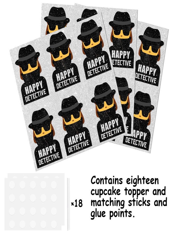 LETLIMIT 18pcs Glitter Dessert Cupcake Topper Mystery Crime Clue Evidence Detective Agent Theme Happy Birthday Party Decor Supplies Decorations - Image 3