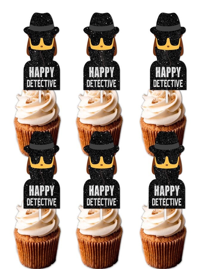 LETLIMIT 18pcs Glitter Dessert Cupcake Topper Mystery Crime Clue Evidence Detective Agent Theme Happy Birthday Party Decor Supplies Decorations - Image 1