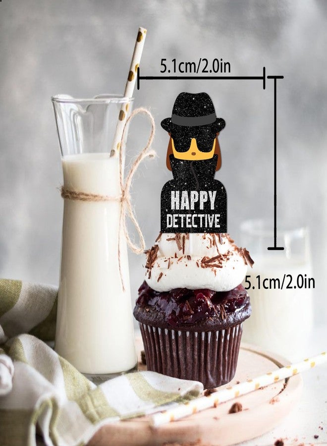 LETLIMIT 18pcs Glitter Dessert Cupcake Topper Mystery Crime Clue Evidence Detective Agent Theme Happy Birthday Party Decor Supplies Decorations - Image 2