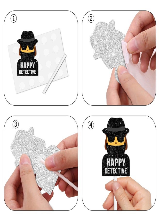 LETLIMIT 18pcs Glitter Dessert Cupcake Topper Mystery Crime Clue Evidence Detective Agent Theme Happy Birthday Party Decor Supplies Decorations - Image 4