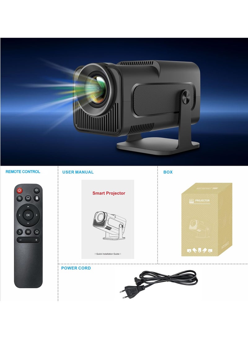 Houmt - Mini Projector HY320 Auto Keystone Projector 4K FHD 1080P Smart Projector Support 10000 Lumens with WiFi 6 BT 5.0 180 Degree Rotation, Built-in Android 11.0 Outdoor Portable Projector EU PLUG - Image 1
