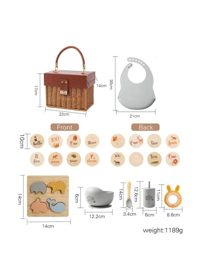 Vintage Baby Tableware Gift Box Set Imitation Rattan Baby Born Full Moon Accompanying Gift Box Six-piece Set