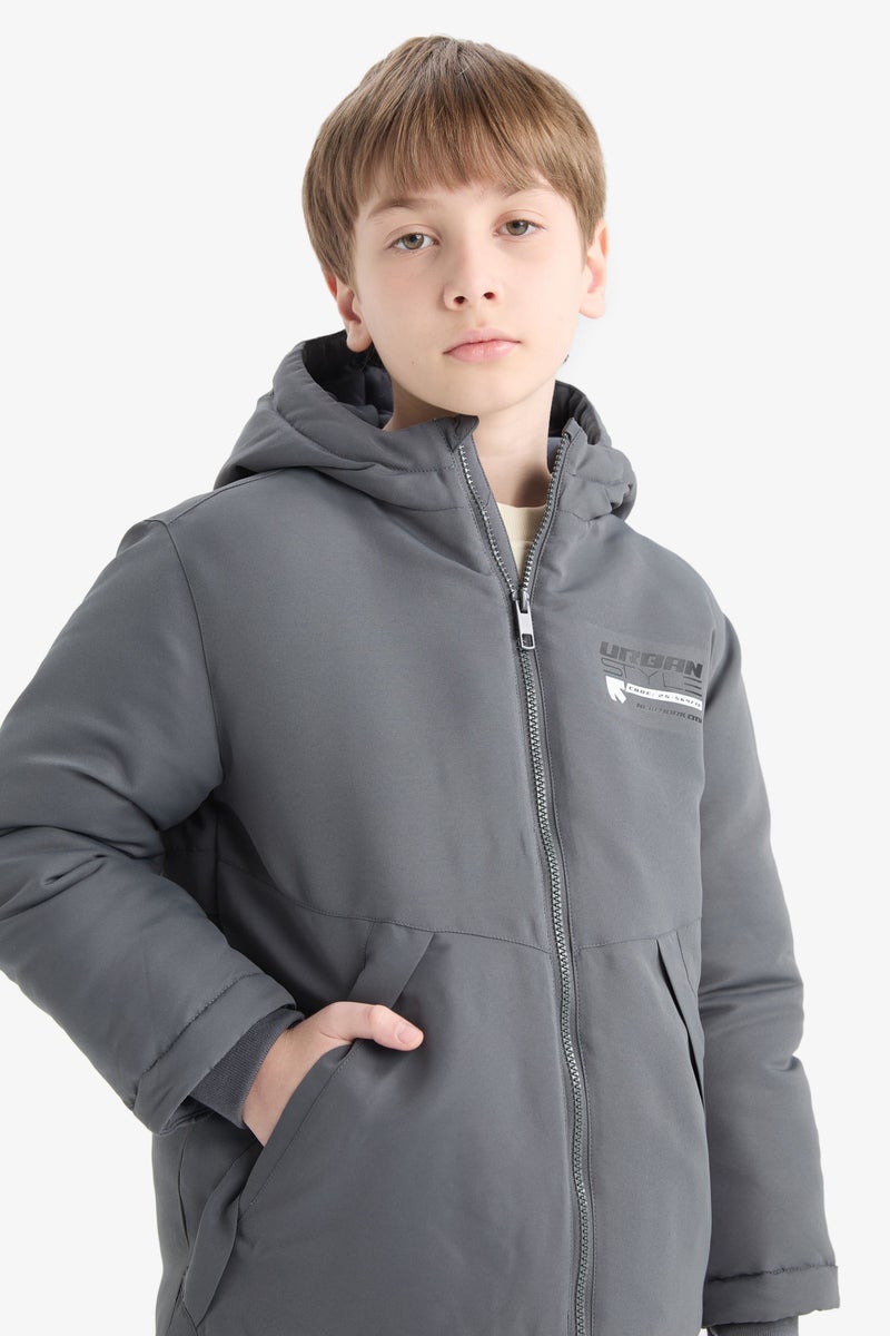 DeFacto Grey Boy Hooded Water Repellent Raincoat Casual - Image 3