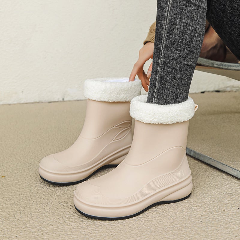 Stylish Waterproof Womens Rain Boots rice white [plus cotton]] 