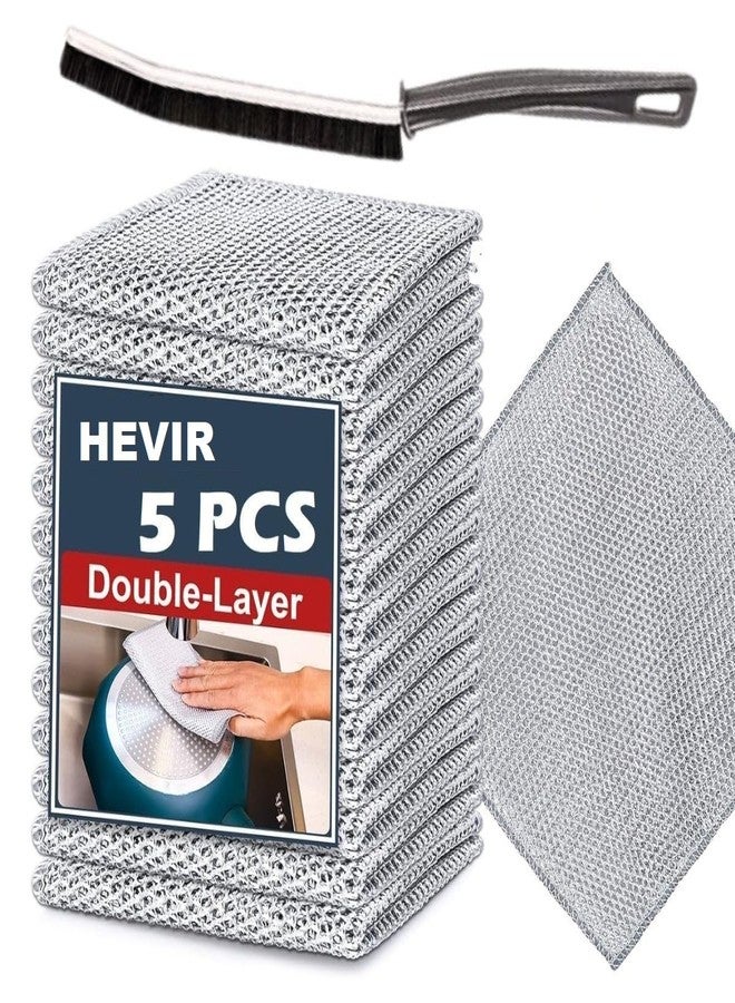 HEVIR 5 Pack Non-Scratch Wire Dishcloth & Gaps Cleaning Brush Set - Multipurpose Wire Dishwashing Rags for Wet & Dry Use - Easy Rinsing, Reusable, Scrubber for Kitchen, Sinks, Pots, Pans - Image 1