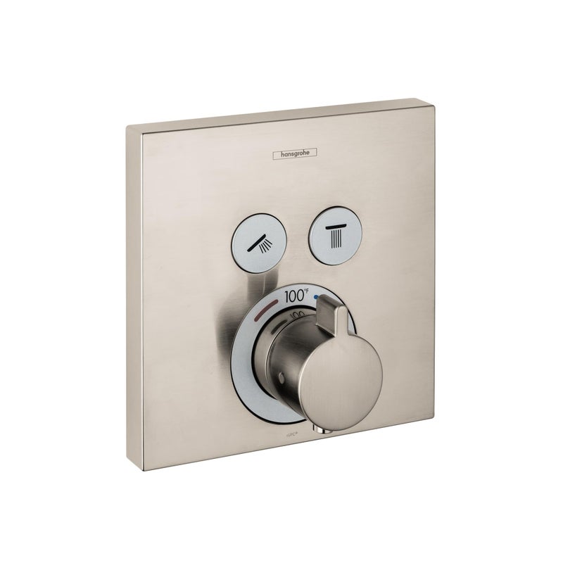 hansgrohe ShowerSelect Modern Thermostatic Shower Valve Trim with Temperature Control and Diverter in Brushed Nickel 15763821