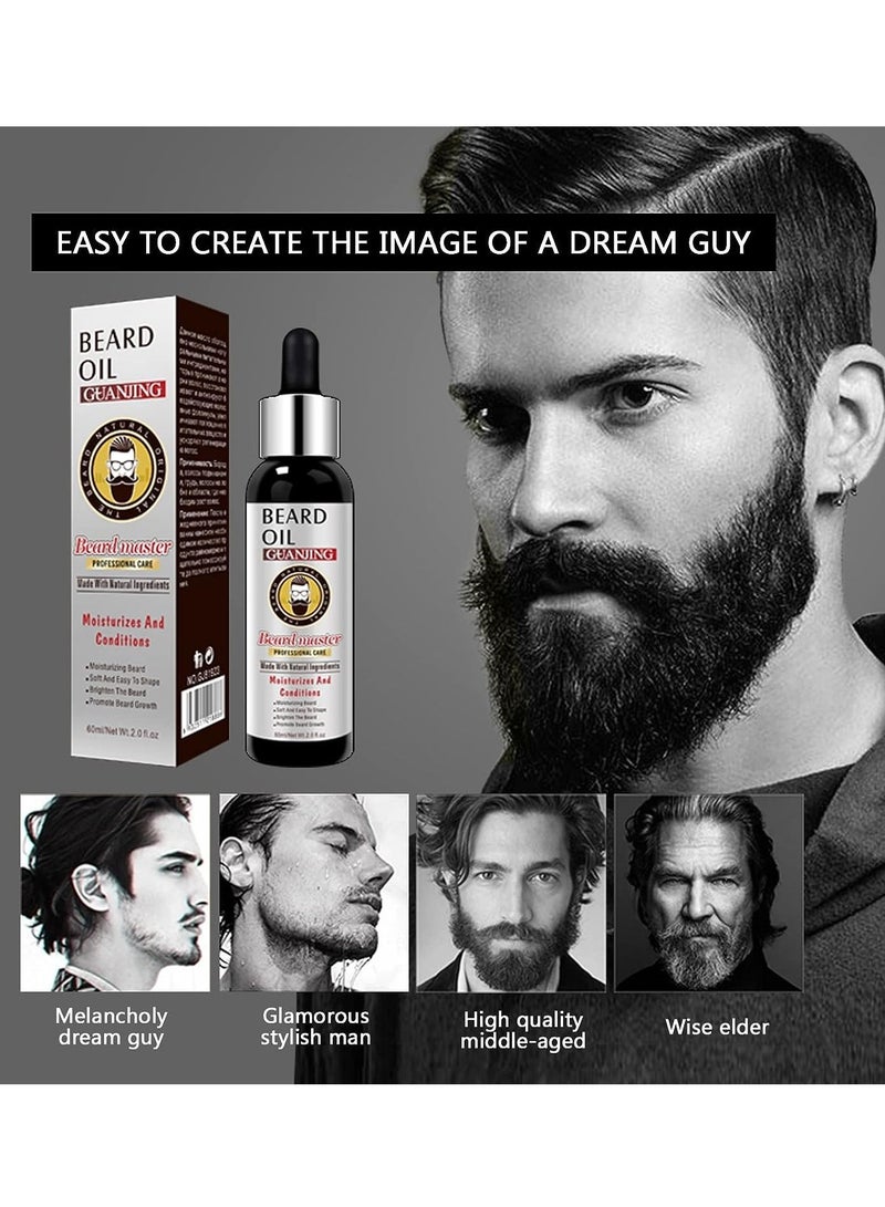 GUANJING زيت اللحية 60 مل، بلسم ومنعم طبيعي 100% للرجال، يرطب ويرطب لنمو اللحية، يعالج اللحية الجافة والحكة، يترك لحيتك شعورًا رائعًا بزيت نمو اللحية. - Image 2