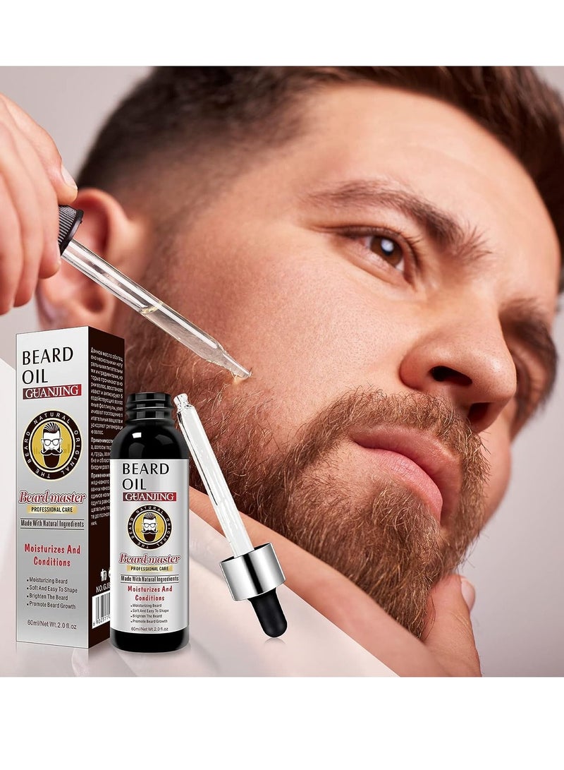 GUANJING زيت اللحية 60 مل، بلسم ومنعم طبيعي 100% للرجال، يرطب ويرطب لنمو اللحية، يعالج اللحية الجافة والحكة، يترك لحيتك شعورًا رائعًا بزيت نمو اللحية. - Image 3