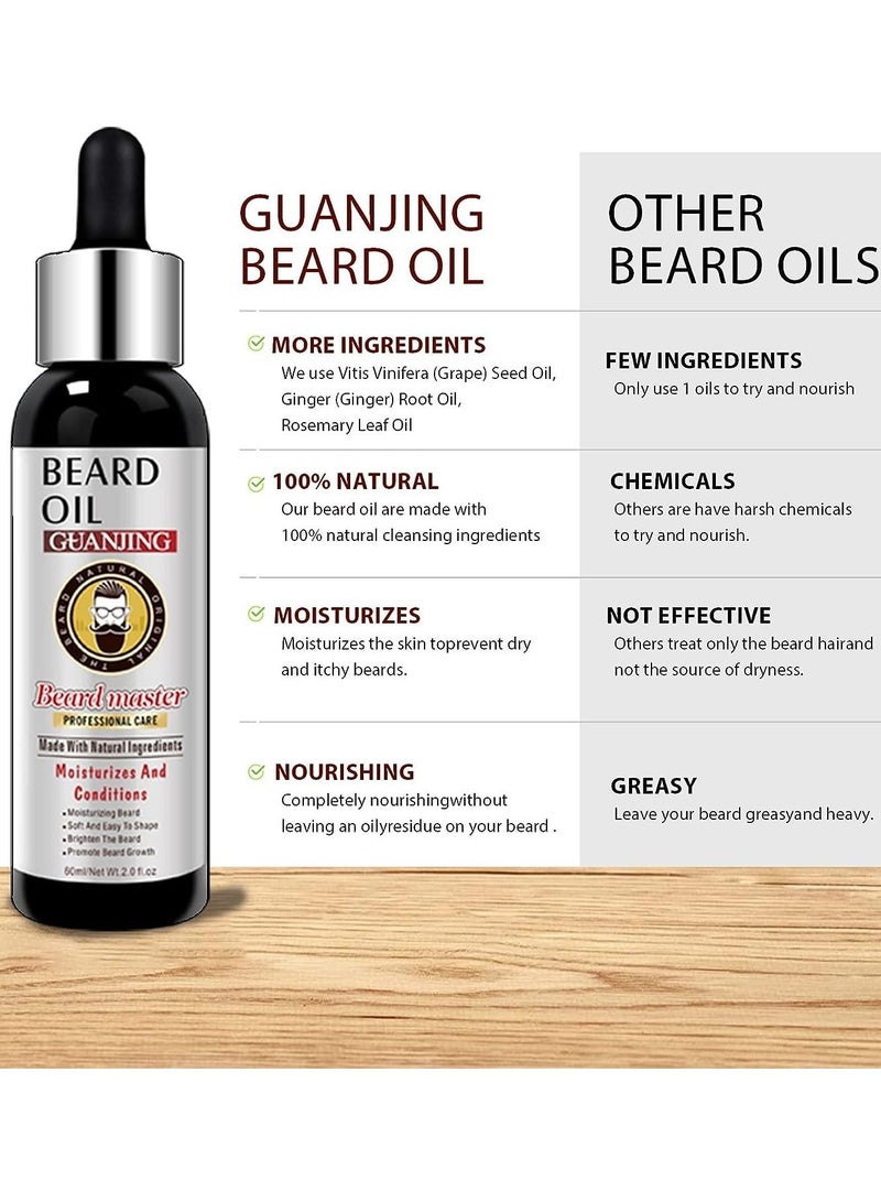 GUANJING زيت اللحية 60 مل، بلسم ومنعم طبيعي 100% للرجال، يرطب ويرطب لنمو اللحية، يعالج اللحية الجافة والحكة، يترك لحيتك شعورًا رائعًا بزيت نمو اللحية. - Image 4