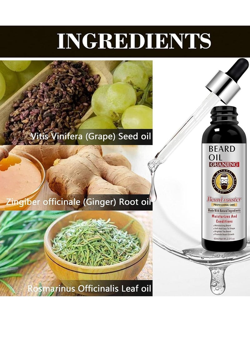 GUANJING زيت اللحية 60 مل، بلسم ومنعم طبيعي 100% للرجال، يرطب ويرطب لنمو اللحية، يعالج اللحية الجافة والحكة، يترك لحيتك شعورًا رائعًا بزيت نمو اللحية. - Image 5