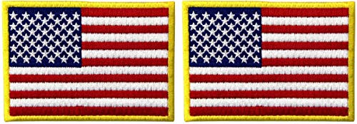 2 pcs American Flag Premium Embroidered Patch  Gold Border  USA United States of America Military Uniform Iron OnSew On Emblem