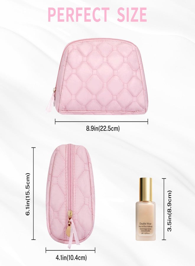 حقيبة مكياج صغيرة من سينبو، حقيبة مستحضرات تجميل للسفر، حقيبة مكياج وردية مبطنة للنساء، حقيبة مكياج واسعة الفتح لطيفة، حقيبة منظم مكياج مبطنة مع جيوب من مادة PVC، مستلزمات السفر الأساسية - Image 2