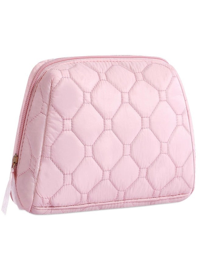 حقيبة مكياج صغيرة من سينبو، حقيبة مستحضرات تجميل للسفر، حقيبة مكياج وردية مبطنة للنساء، حقيبة مكياج واسعة الفتح لطيفة، حقيبة منظم مكياج مبطنة مع جيوب من مادة PVC، مستلزمات السفر الأساسية - Image 1