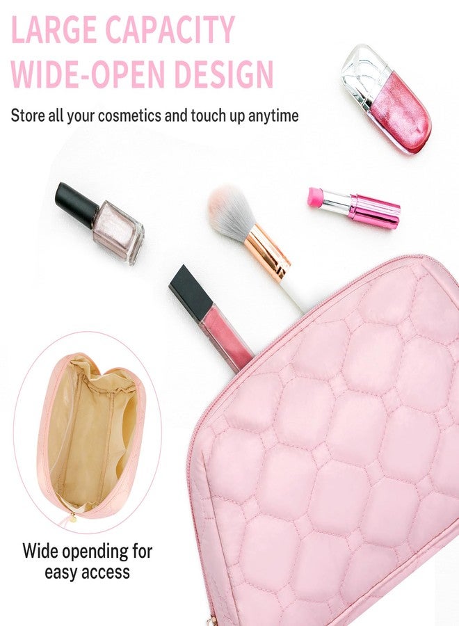 حقيبة مكياج صغيرة من سينبو، حقيبة مستحضرات تجميل للسفر، حقيبة مكياج وردية مبطنة للنساء، حقيبة مكياج واسعة الفتح لطيفة، حقيبة منظم مكياج مبطنة مع جيوب من مادة PVC، مستلزمات السفر الأساسية - Image 5