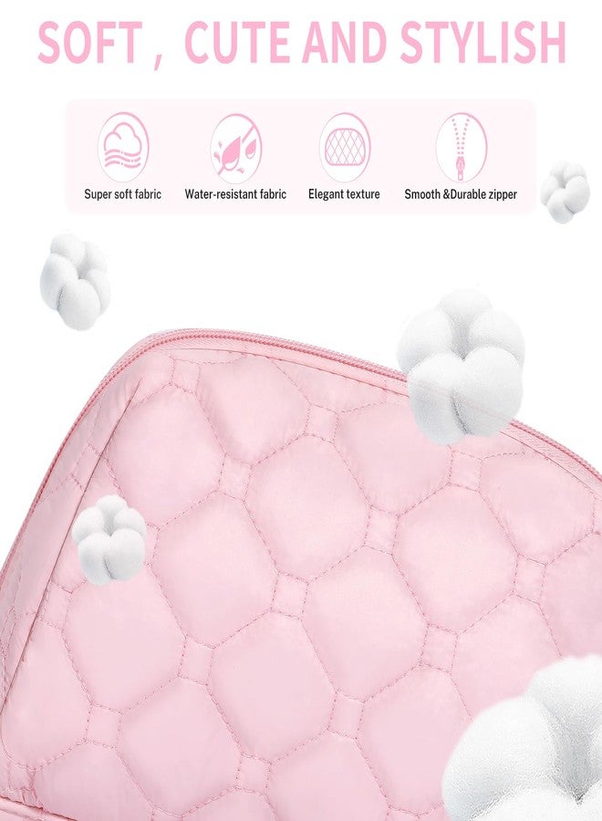 حقيبة مكياج صغيرة من سينبو، حقيبة مستحضرات تجميل للسفر، حقيبة مكياج وردية مبطنة للنساء، حقيبة مكياج واسعة الفتح لطيفة، حقيبة منظم مكياج مبطنة مع جيوب من مادة PVC، مستلزمات السفر الأساسية - Image 4