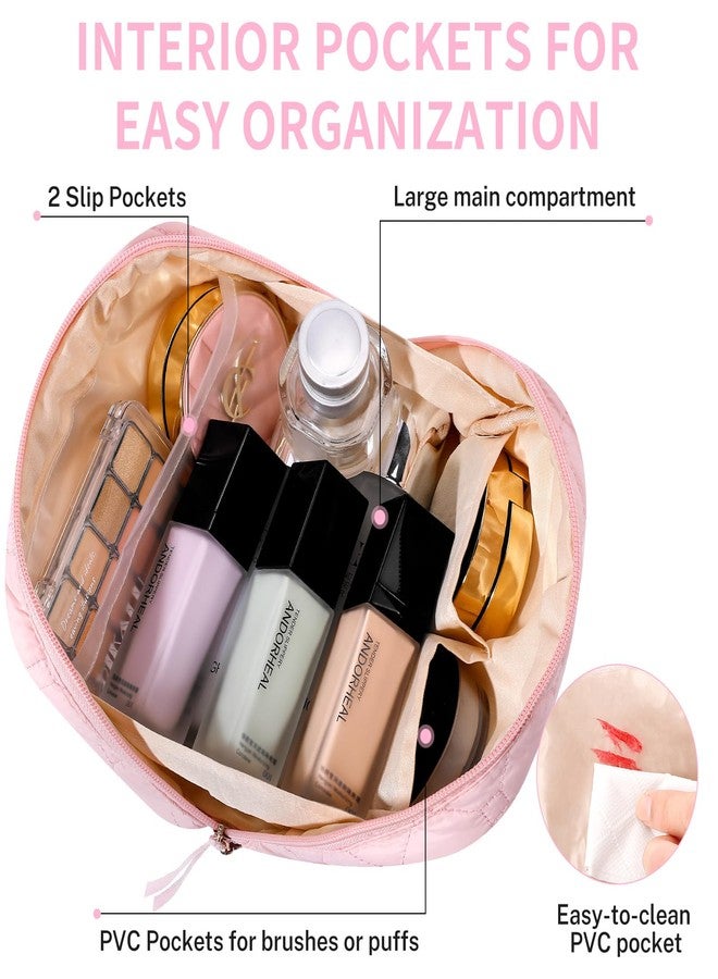 حقيبة مكياج صغيرة من سينبو، حقيبة مستحضرات تجميل للسفر، حقيبة مكياج وردية مبطنة للنساء، حقيبة مكياج واسعة الفتح لطيفة، حقيبة منظم مكياج مبطنة مع جيوب من مادة PVC، مستلزمات السفر الأساسية - Image 3