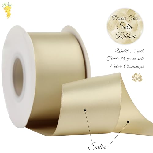 DINDOSAL Champagne Gold Ribbon 2 Inch Thick Champagne Double Face Satin Ribbon for Gift Wrapping Wedding Decor Bridal Bouquet Party Decorations DIY Crafts Diaper Cake 25Yards - Image 5