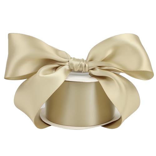 DINDOSAL Champagne Gold Ribbon 2 Inch Thick Champagne Double Face Satin Ribbon for Gift Wrapping Wedding Decor Bridal Bouquet Party Decorations DIY Crafts Diaper Cake 25Yards - Image 2