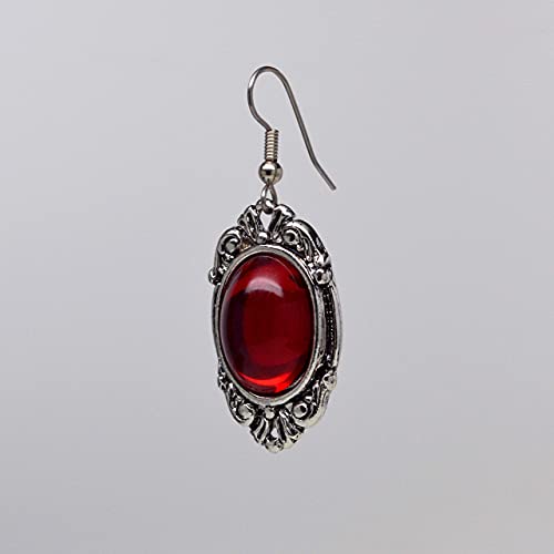Real Metal Gothic Blood Red Cabochon Dangle Earrings In Silver Finish Pewter Frame - Image 4