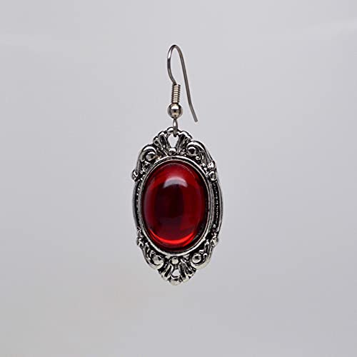 Real Metal Gothic Blood Red Cabochon Dangle Earrings In Silver Finish Pewter Frame - Image 5