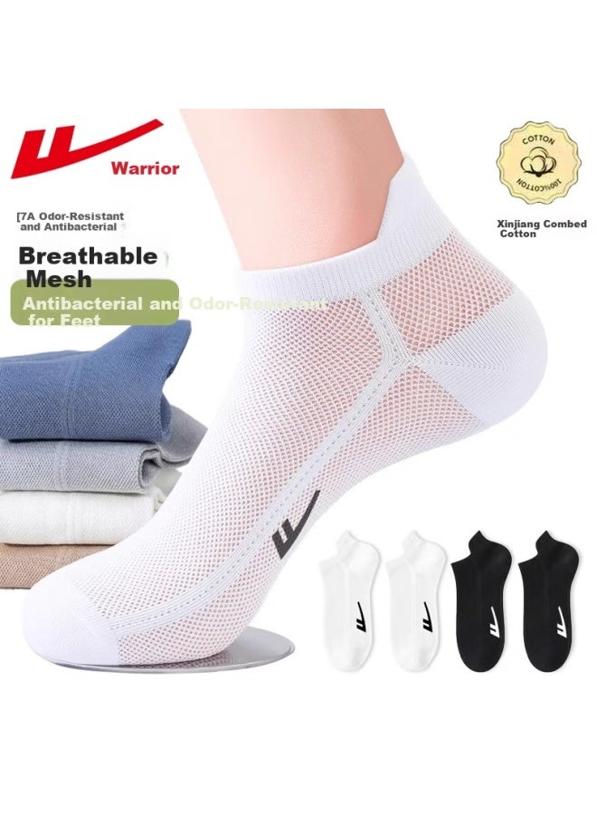 Pull Back Warrior Men's Cotton Socks 7a Antibacterial Odor-resistant Mesh Boat Socks Summer Thin Sports Short Socks 6 Pairs - Image 3