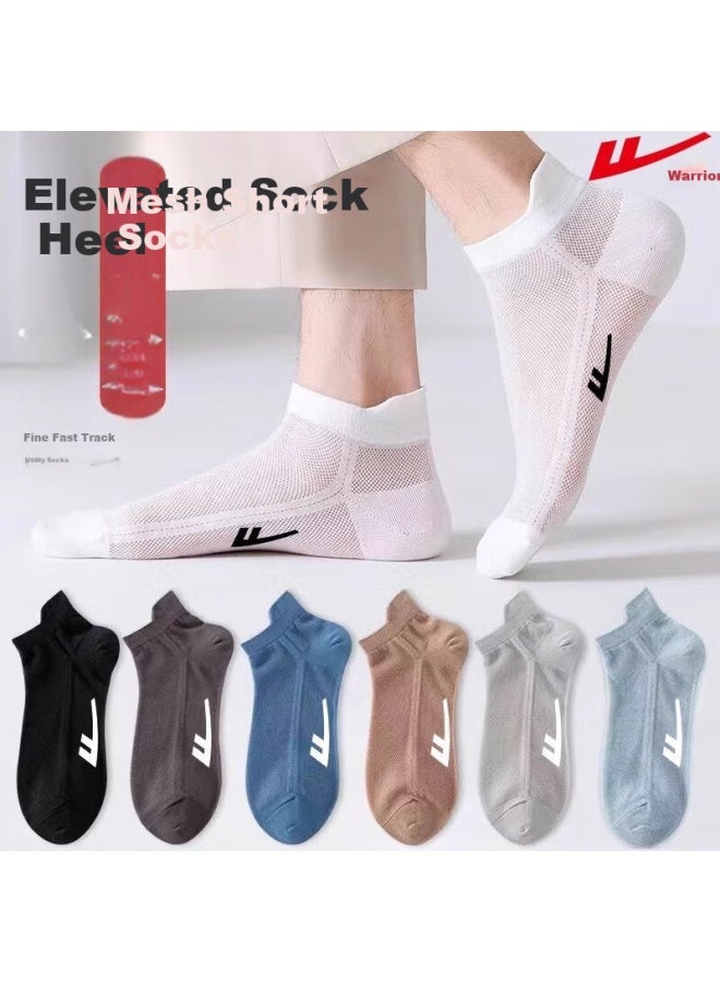 Pull Back Warrior Men's Cotton Socks 7a Antibacterial Odor-resistant Mesh Boat Socks Summer Thin Sports Short Socks 6 Pairs - Image 1