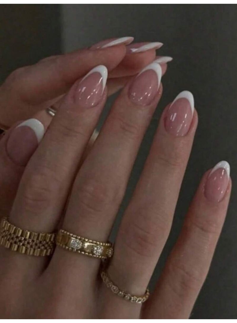 أظافر تركيب فرنش شكل لوزي أظافر صناعية عالية الجودة سهلة التركيب والخلع للاستخدام اليومي والمناسبات - Image 1