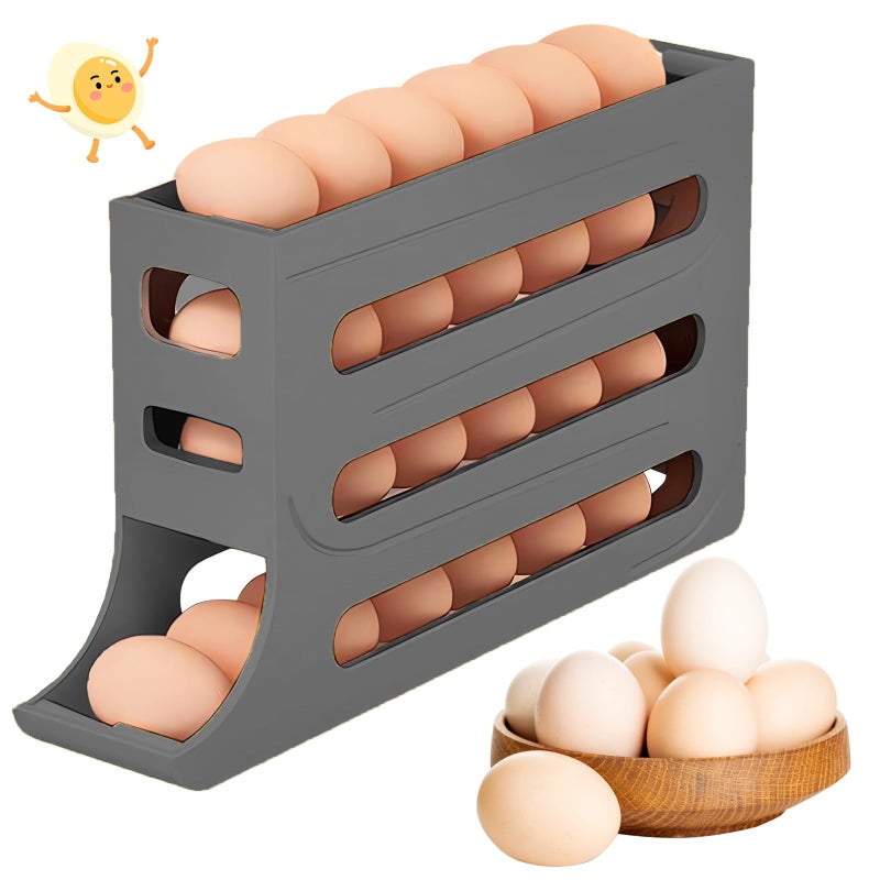 Jofarstep Egg Holder for Fridge, 4 Tiers Dispenser, 30 Egg Container Refrigerator, Large Capacity Organizer Automatic Fridge Rolling Egg Container for Pantry Countertop (Grey) - Image 1